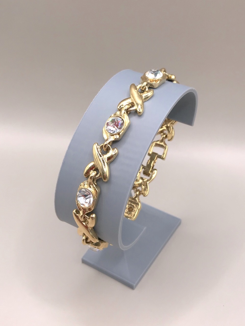Gold-Tone X & O Link Bracelet with Clear Crystal Accents